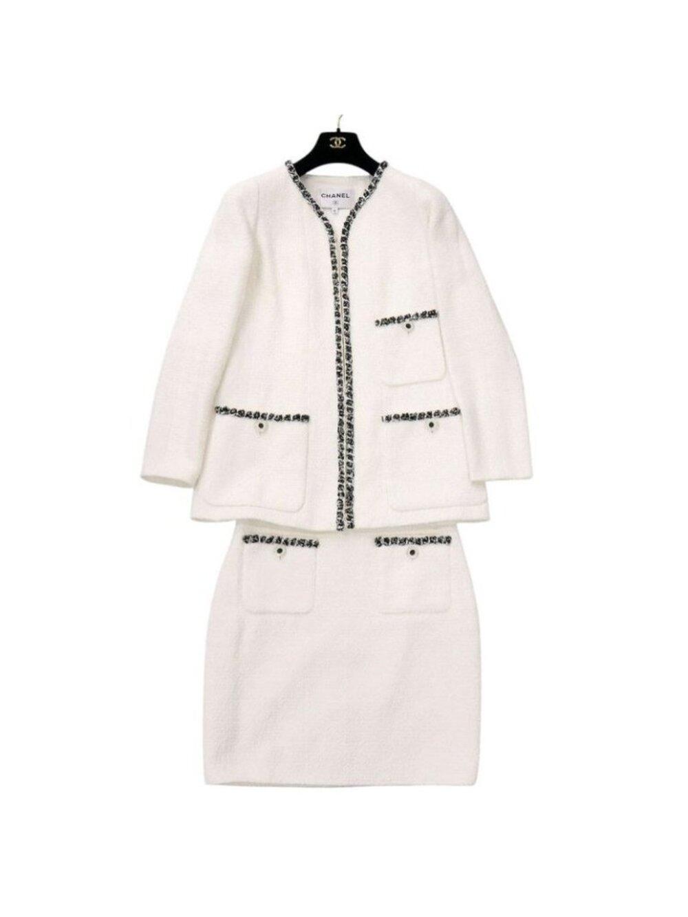 Chanel Tweed Cotton Stone Polyamide White Set Suit 1327